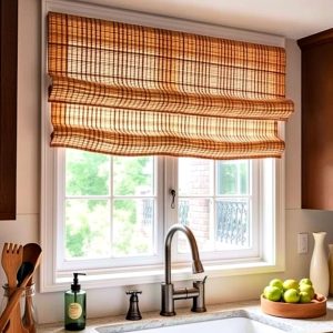 No Drill Bamboo Roman Shades - Ceylon Natural, Light Filtering