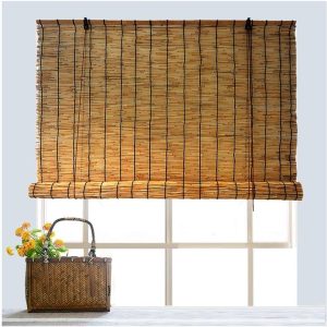 No Drill Bamboo Roman Shades - Dark Coffee, Blackout