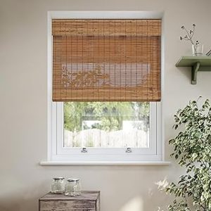 No Drill Bamboo Roman Shades - Oak, Light Filtering