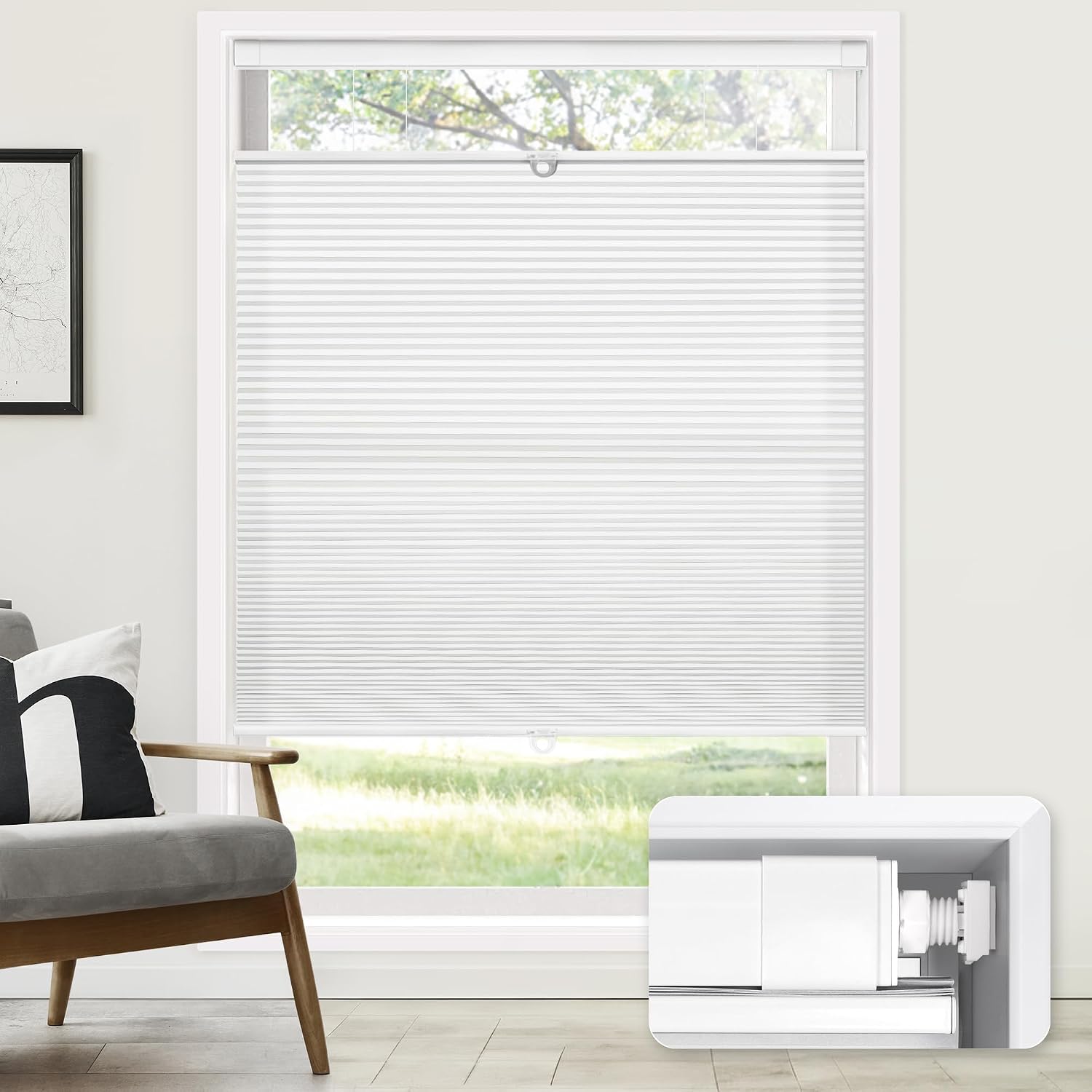 insmoublinds No Drill Cordless Cellular Shades, 34" W x 48" H, White