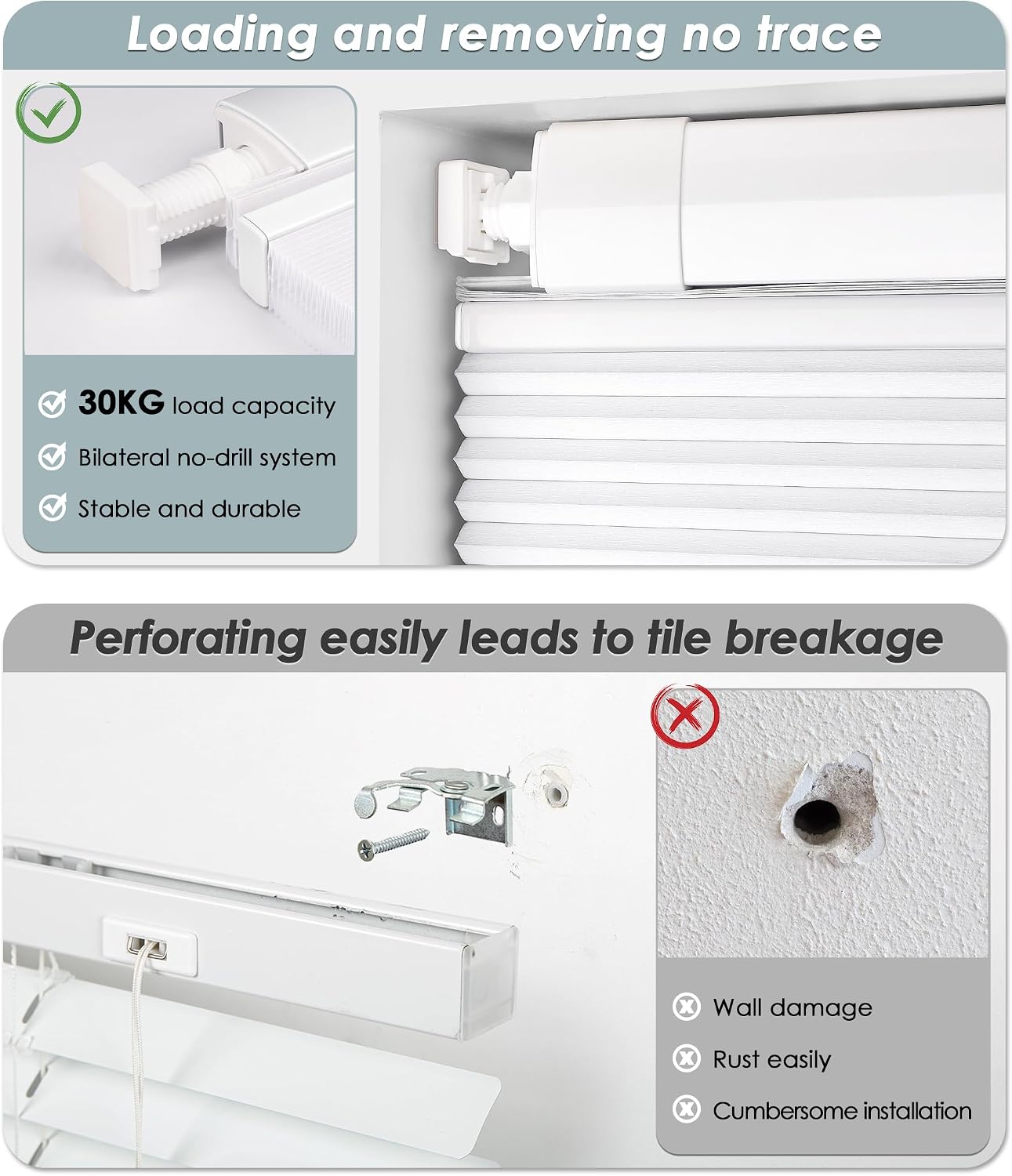 insmoublinds No Drill Cordless Cellular Shades, 34" W x 48" H, White - Image 2